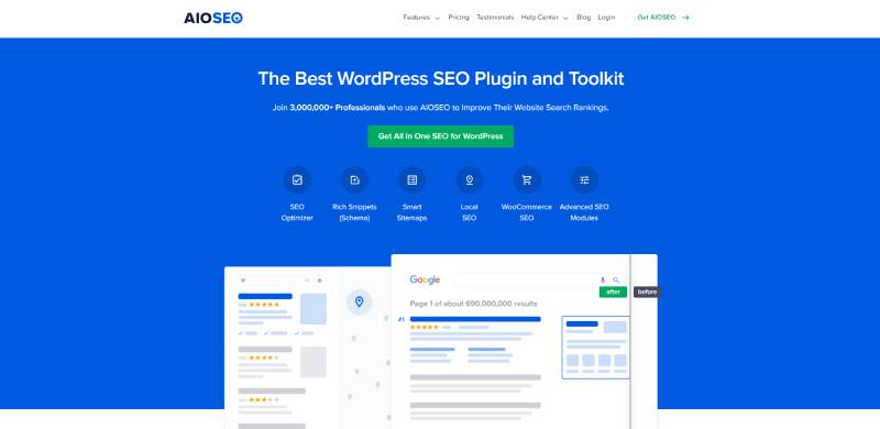 all-in-one seo wordpress plugin homepage screenshot