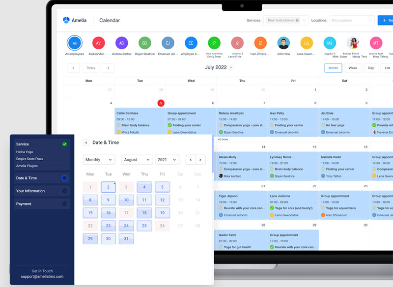 Amelia scheduling calendar overview