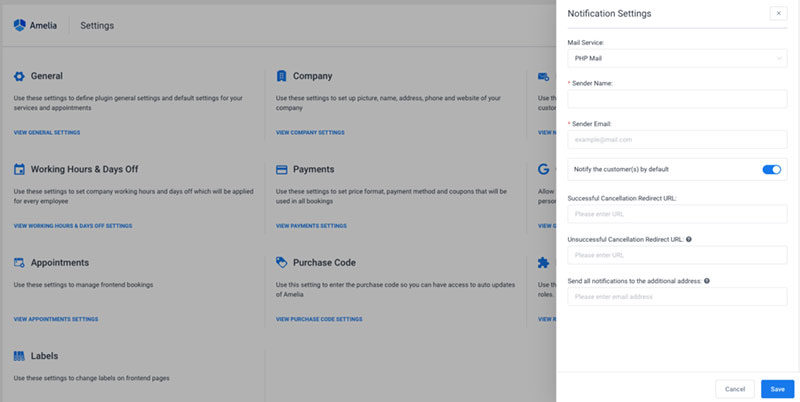 amelia appointment and meeting reminders and notifications tab