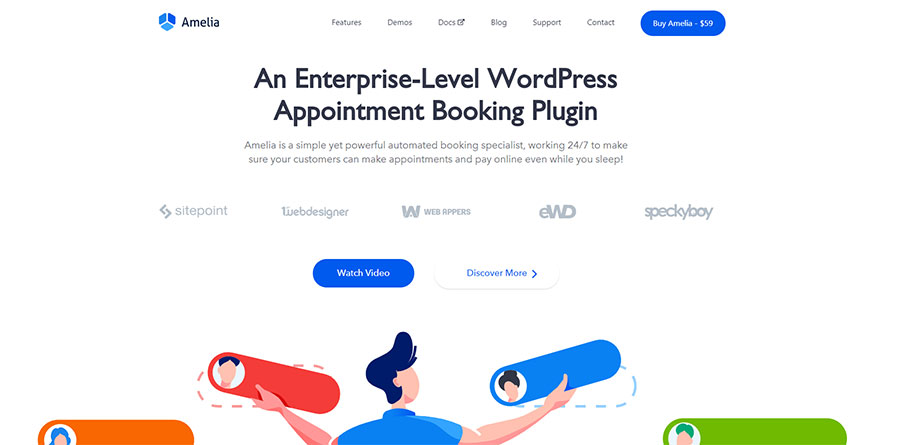 amelia wordpress appointment scheduling plugin homepage screenshot