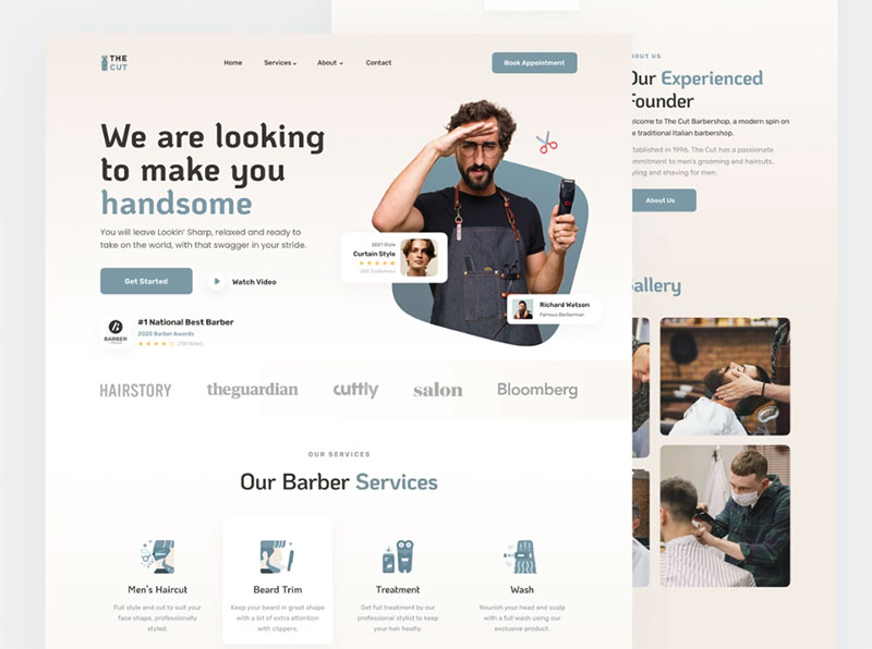 the cut barbershop homepage screenshot
