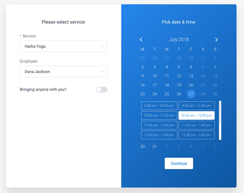 amelia booking calendar service selection overview 