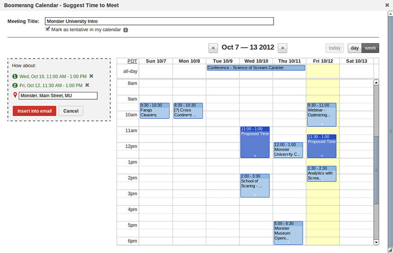 boomerang calendar overview