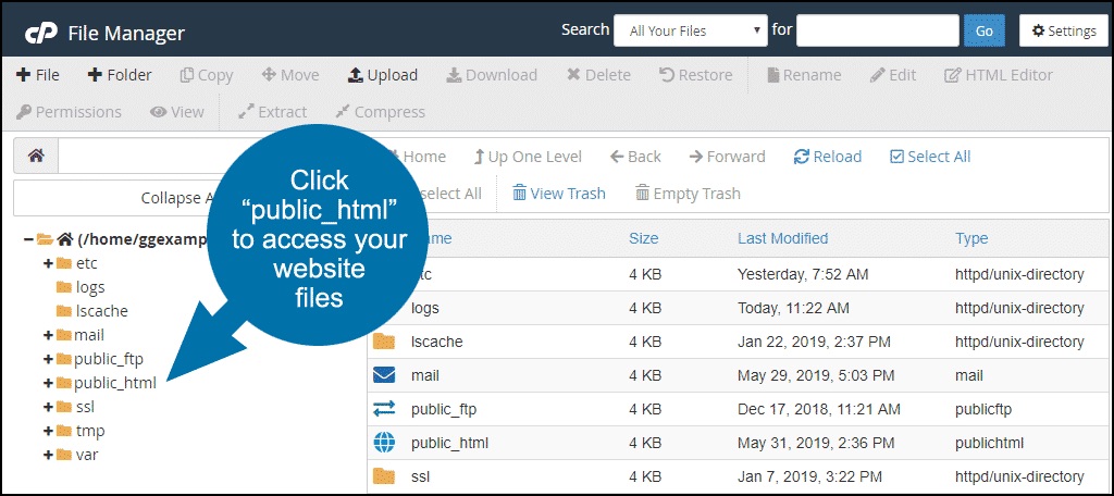 locating the public_html directory in cPanel