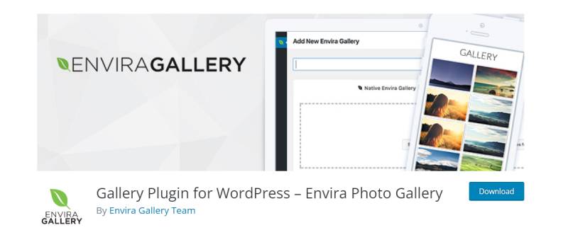 envira gallery plugin for wordpress download page screenshot 