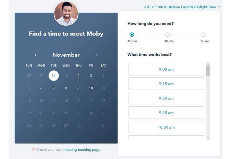 HubSpot meetings calendar