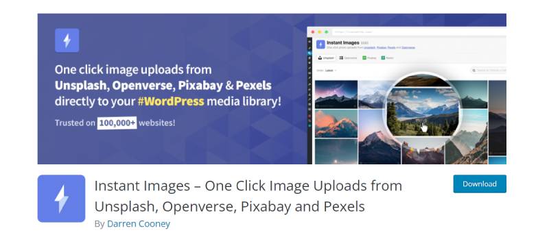 instant images wordpress plugin download page screenshot 