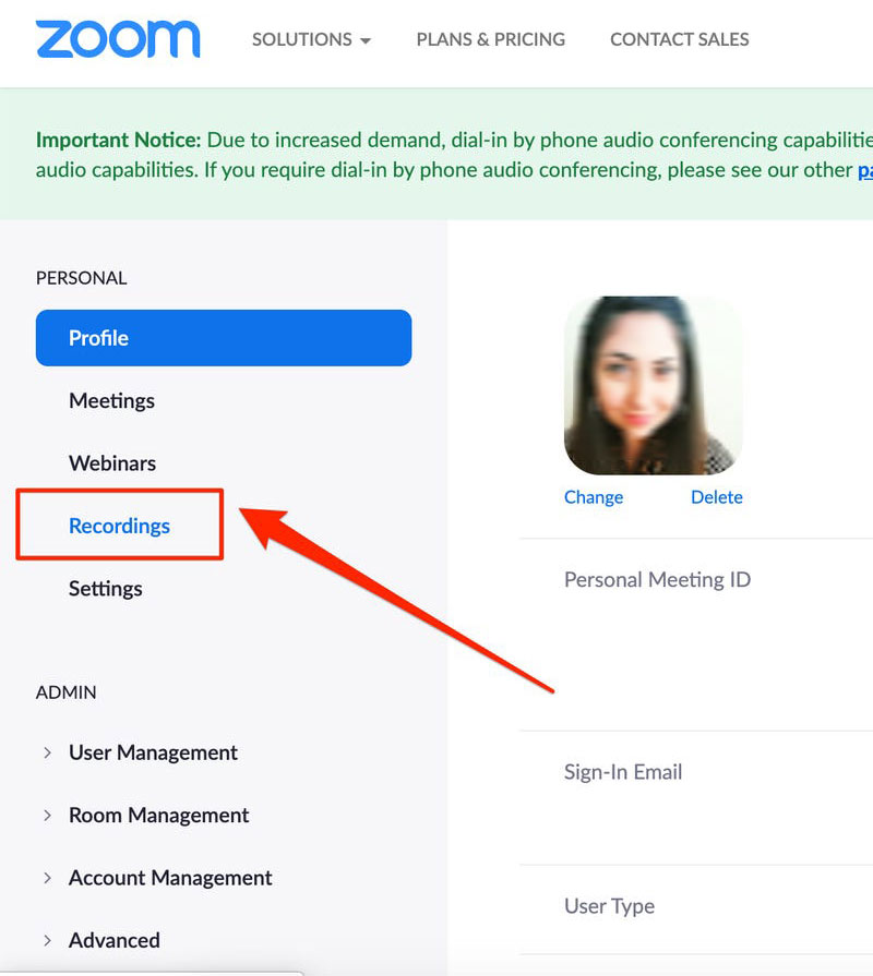 zoom recordings setting on a mobile device