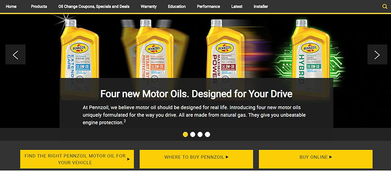 pennzoil yellow website design homepage screenshot