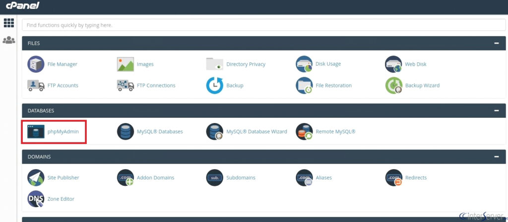 phpmyadmin in cpanel