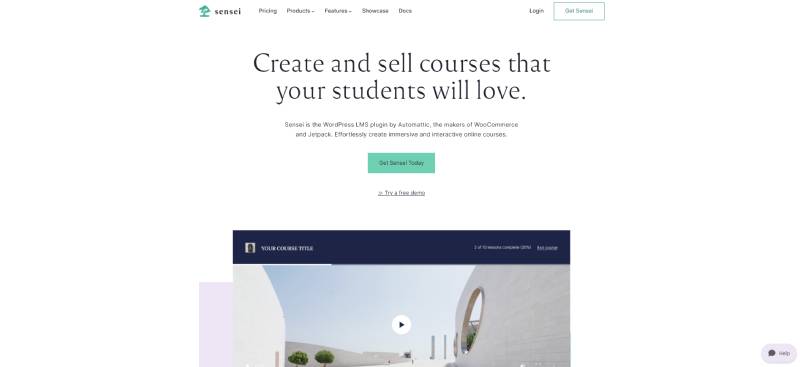 sensei LMS homepage screenshot 