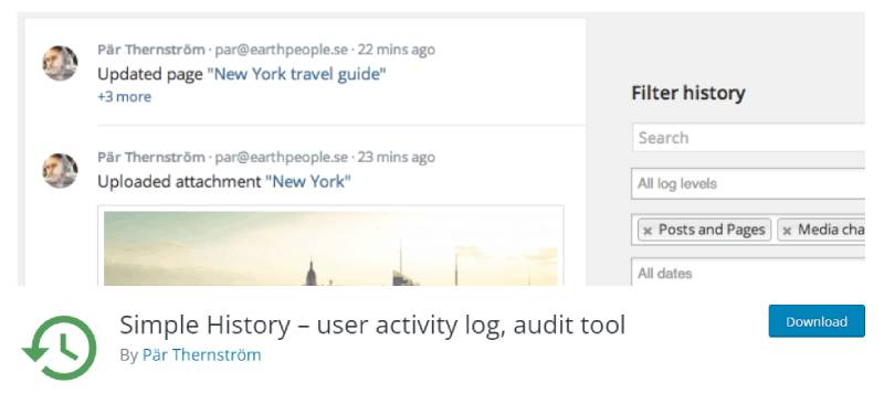 simple history plugin download page screenshot 