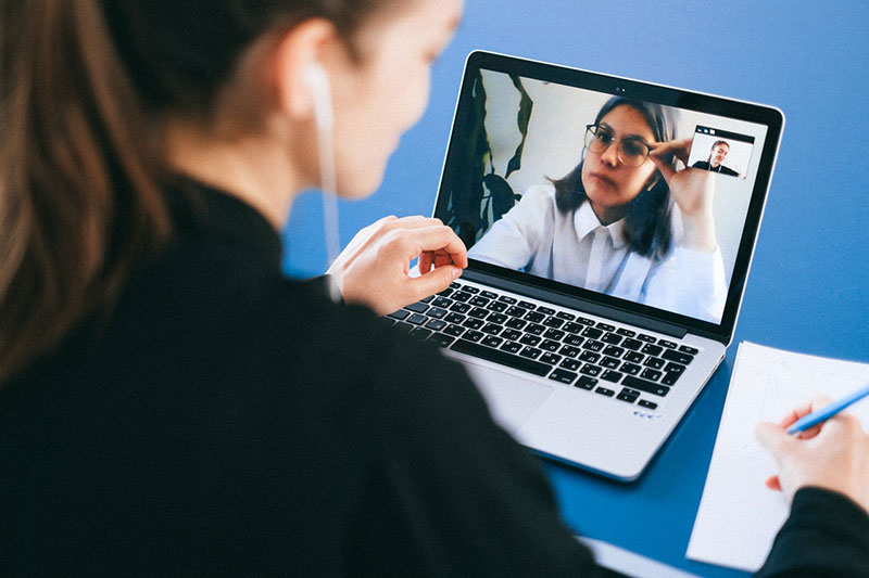 person in the middle of holding a virtual event