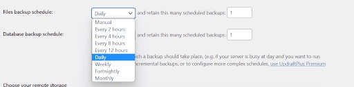 updraftplus WordPress backup frequency