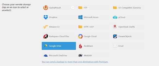 updraftplus remote storage options
