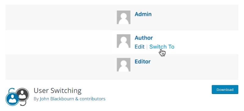 user switching wordpress plugin download page screenshot 