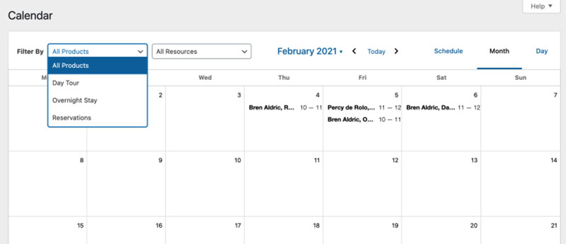 woocommerce calendar screen 