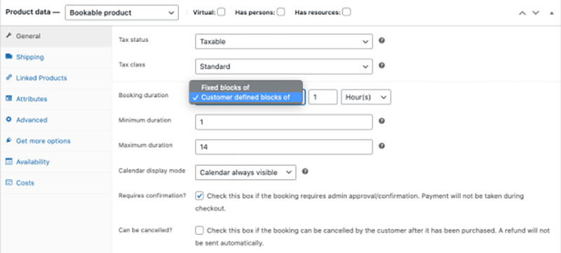 woocommerce bookings screenshot