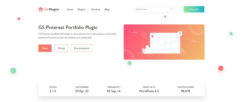 pinterest portfolio plugin for wordpress screenshot 