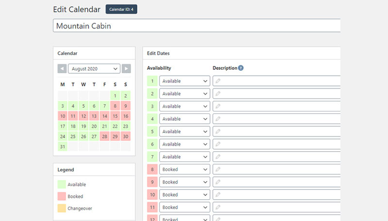 WP Simple Booking Calendar calendar overview 