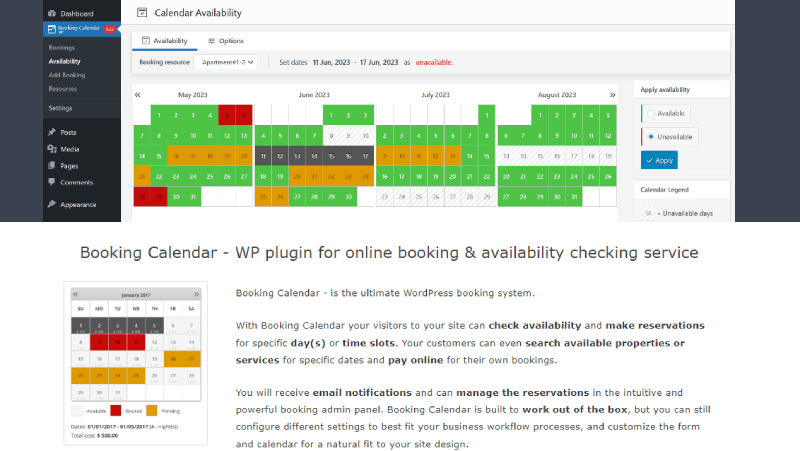 booking calendar wordpress plugin screenshot