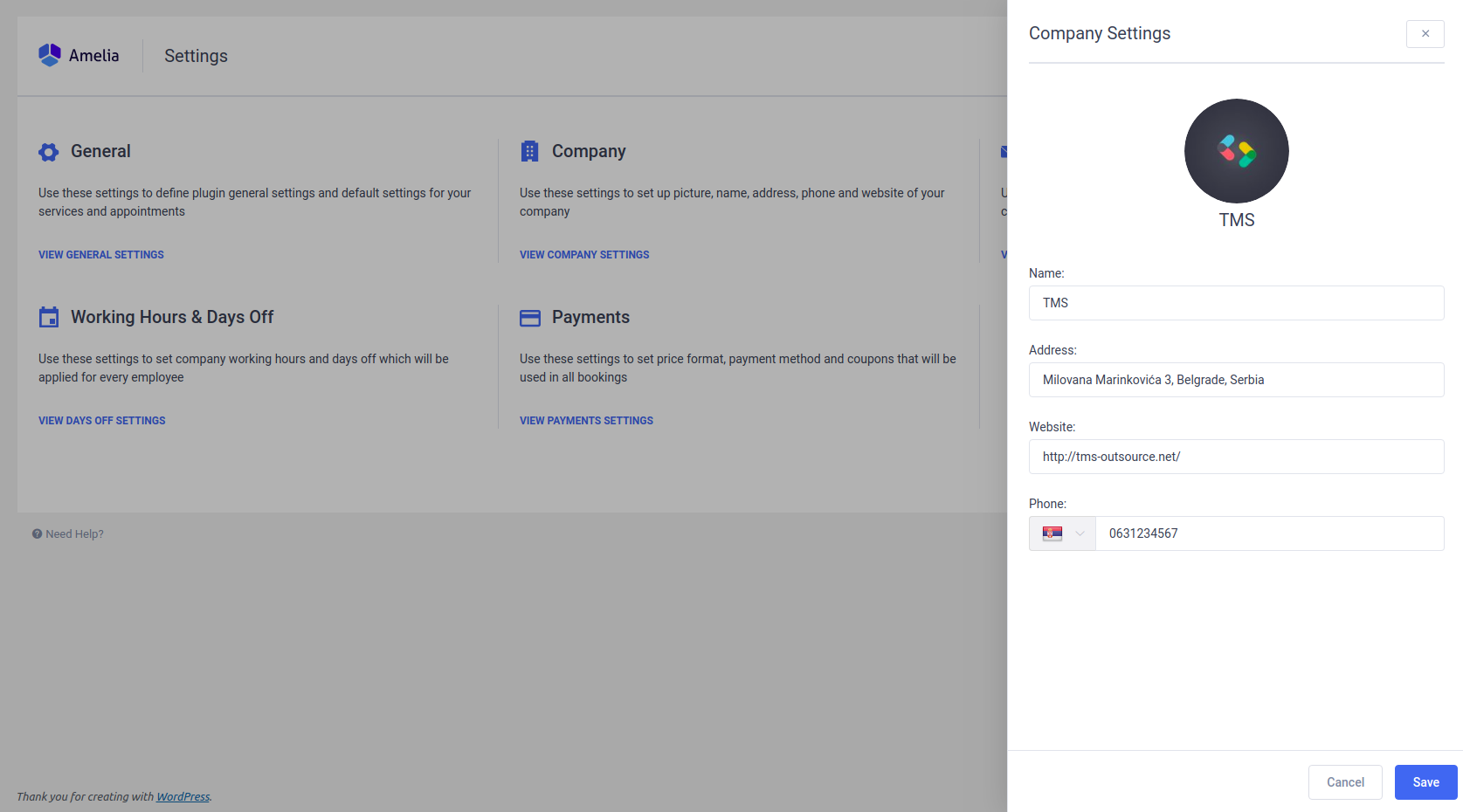 Company Settings in Amelia - WordPress Booking Plugin