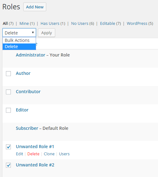 deleting a wordpress user role