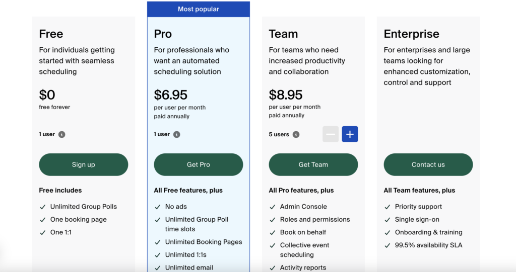 Doodle pricing plans comparison