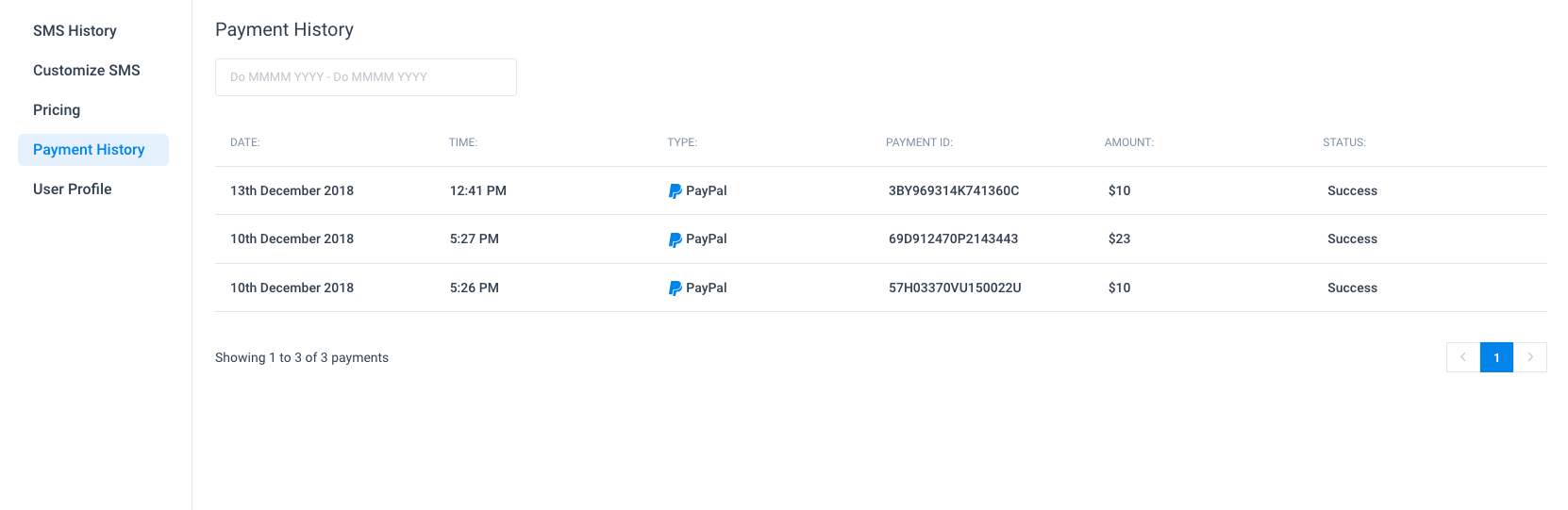 Payment History Amelia WordPress Booking Plugin