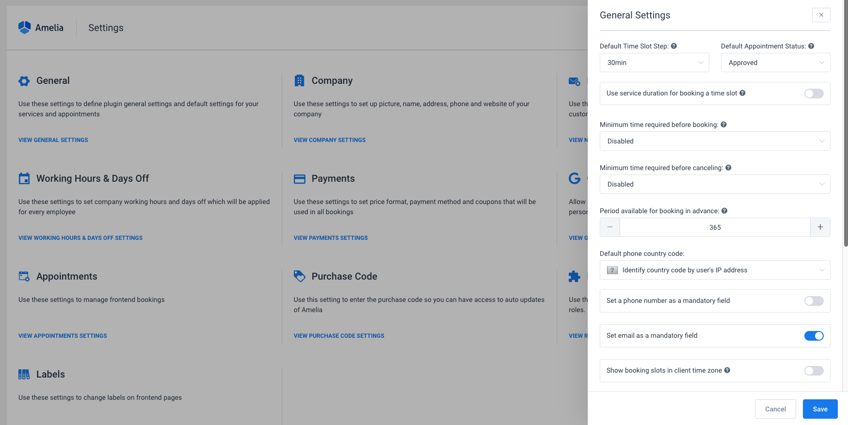 General Settings Amelia WordPress Booking plugin