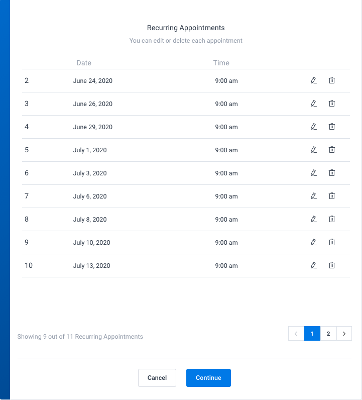 Recurring list Amelia WordPress booking plugin