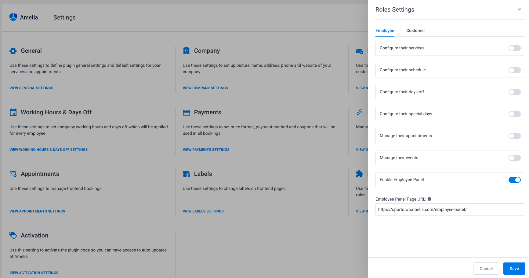Employee panel Amelia WordPress Booking plugin