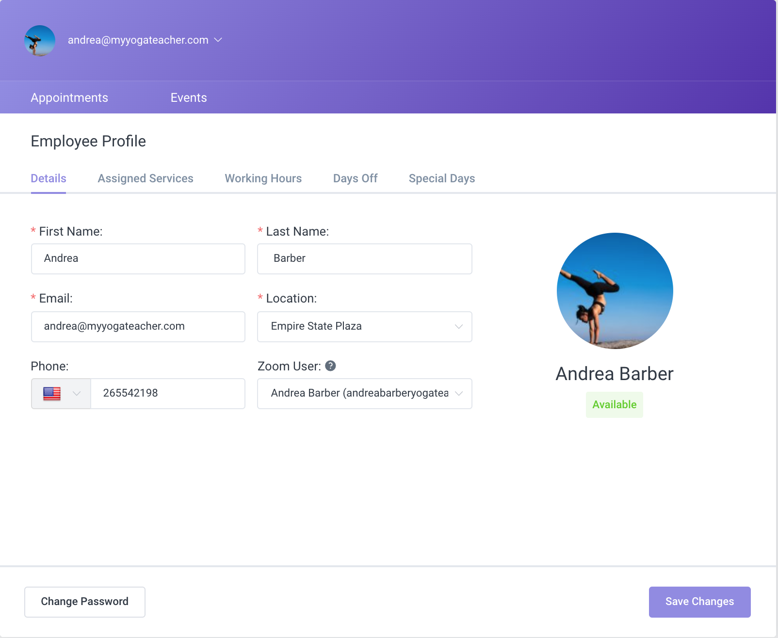 Employee Details Front-end Employee panel Amelia Booking plugin