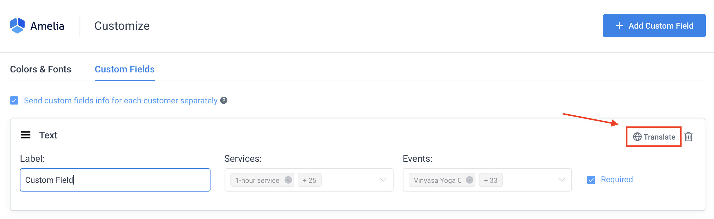 Custom Fields Translation Amelia WordPress Booking Plugin
