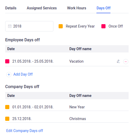 Amelia WordPress - Employee's days off