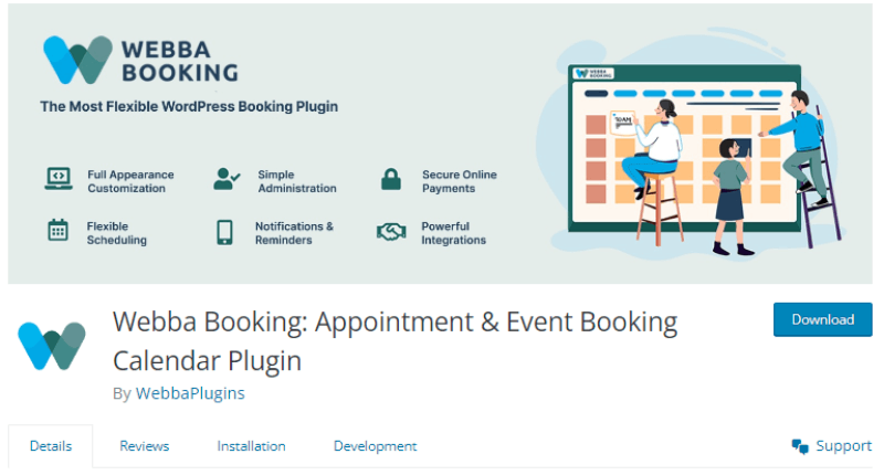 Webba Booking Lite wordpress landing screenshot 