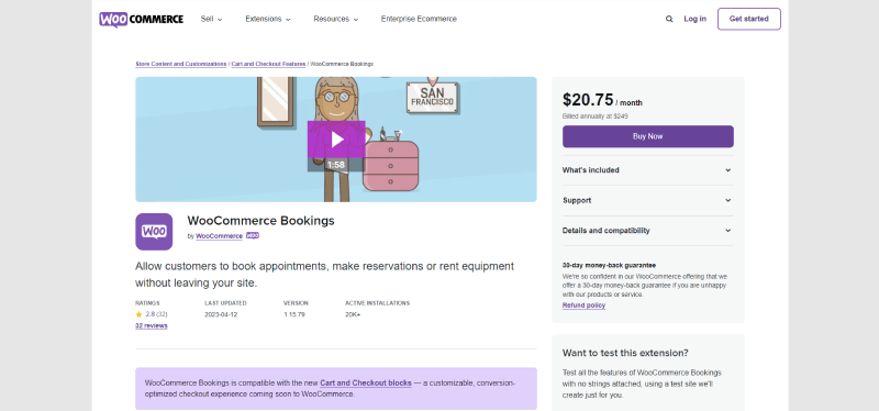 woocommerce bookins homepage screenshot