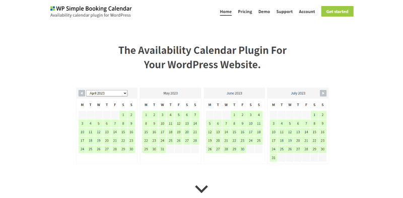 wp simple booking calendar homepage screenshot