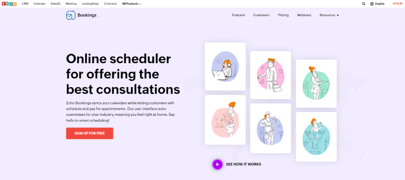 zoho bookings homepage screenshot