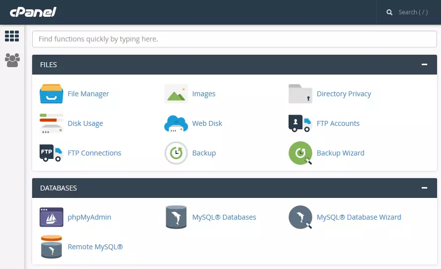 cpanel mysque database selection