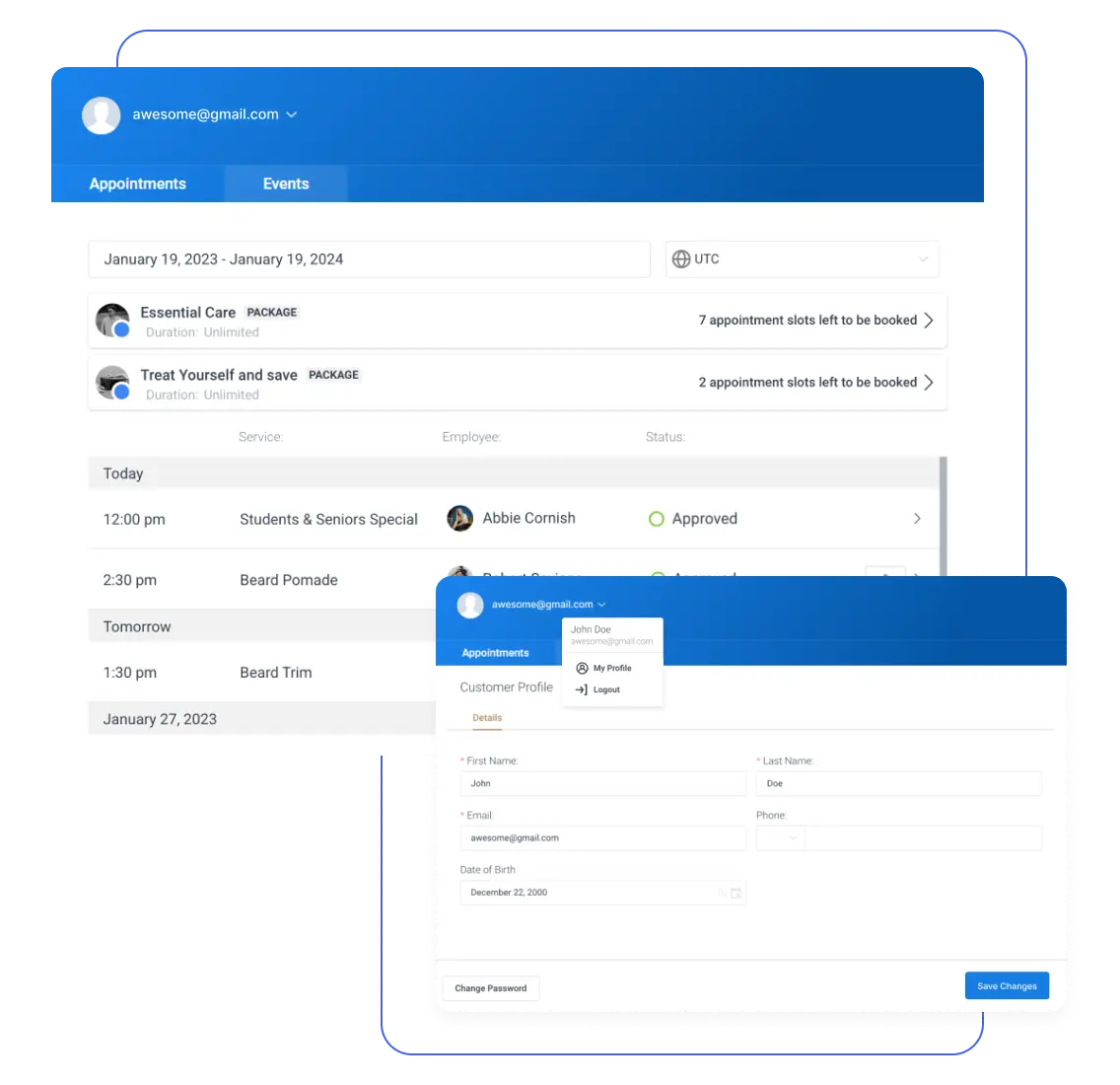 Amelia Service- und Kundenverwaltung Dashboard