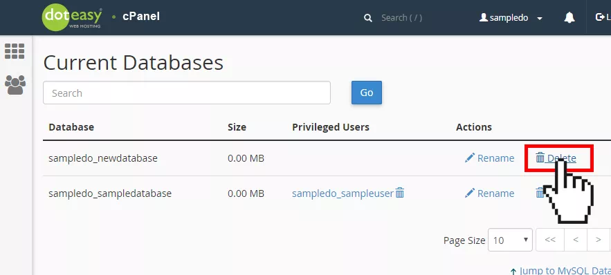 deleting database in cpanel